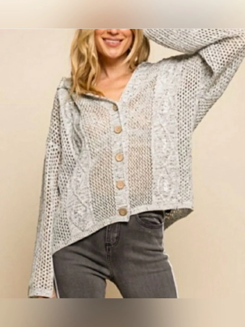 POL Cable Knit Cardigan Hoodie Medium - Picture 2 of 5